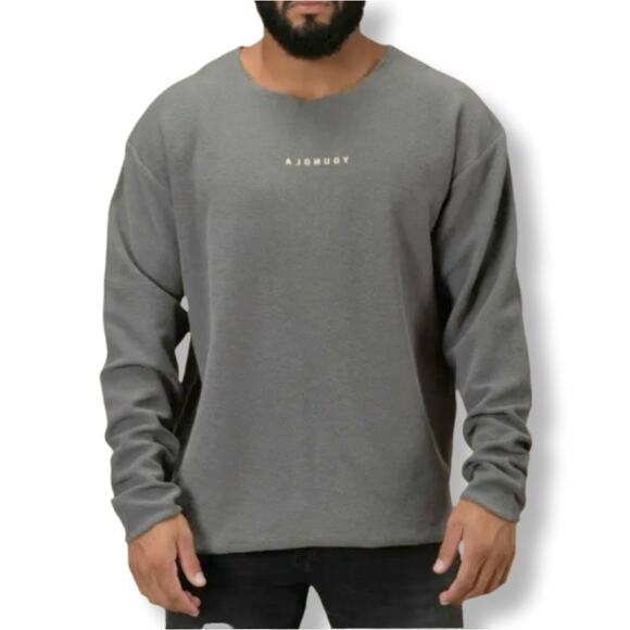 YoungLA Men 816 Terry Raw Cut Reversible Top Shirt L Gray Neutral Minimalist - Picture 1 of 11